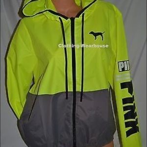 Pink Victoria Secret Neon Yellow&Grey Windbreaker